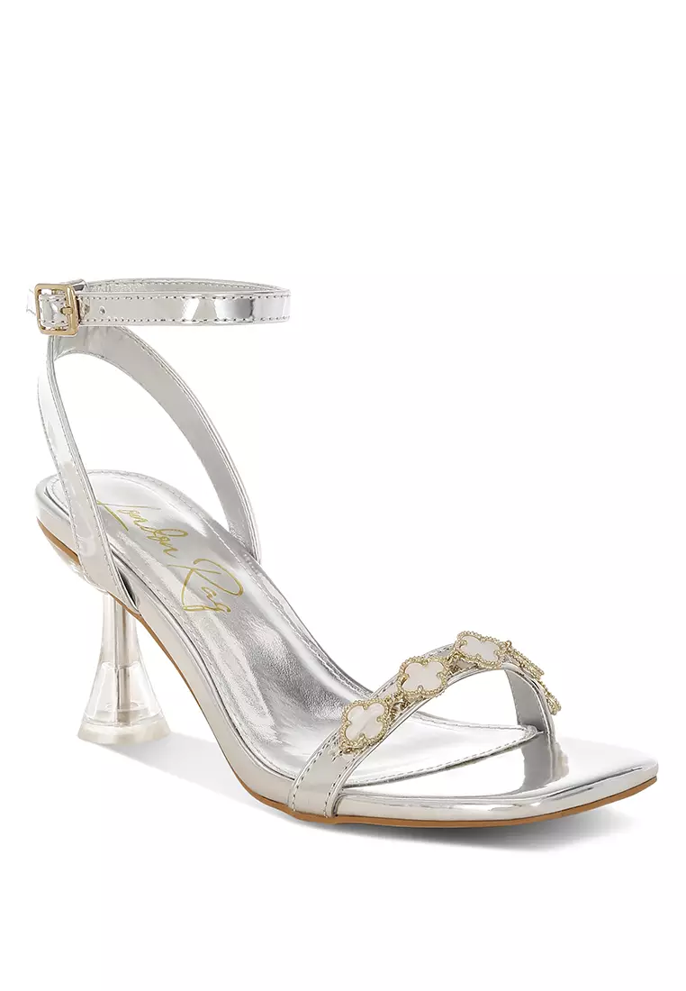 Charm Detail Spool Heels In Silver