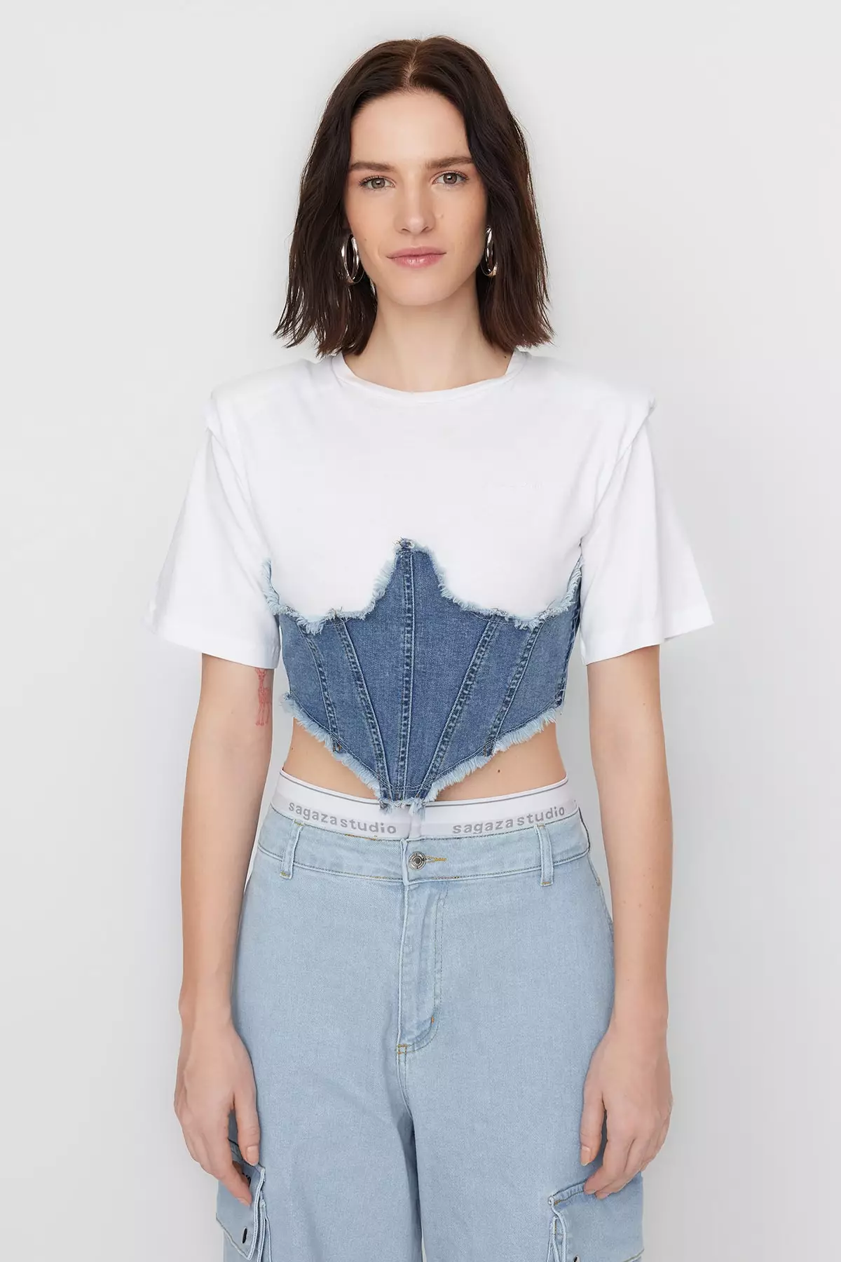Buy Trendyol Sagaza Studio x Trendyol Denim Bustier T-Shirt