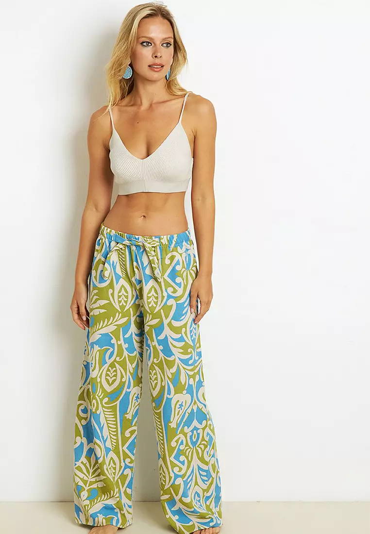 Palazzo Patterned Linen Trousers
