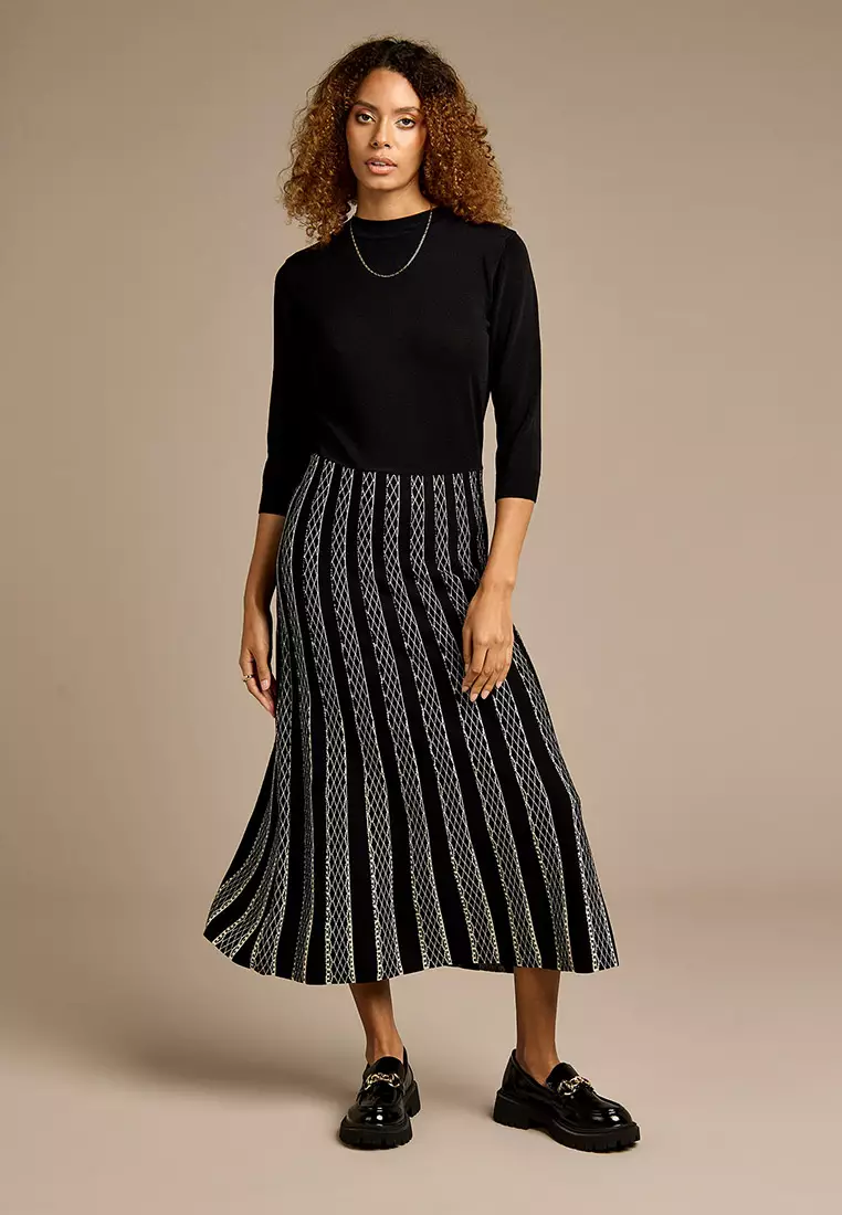 Buy GWD Sienna Black and Gold Knitted Jacquard Dress Online | ZALORA  Malaysia