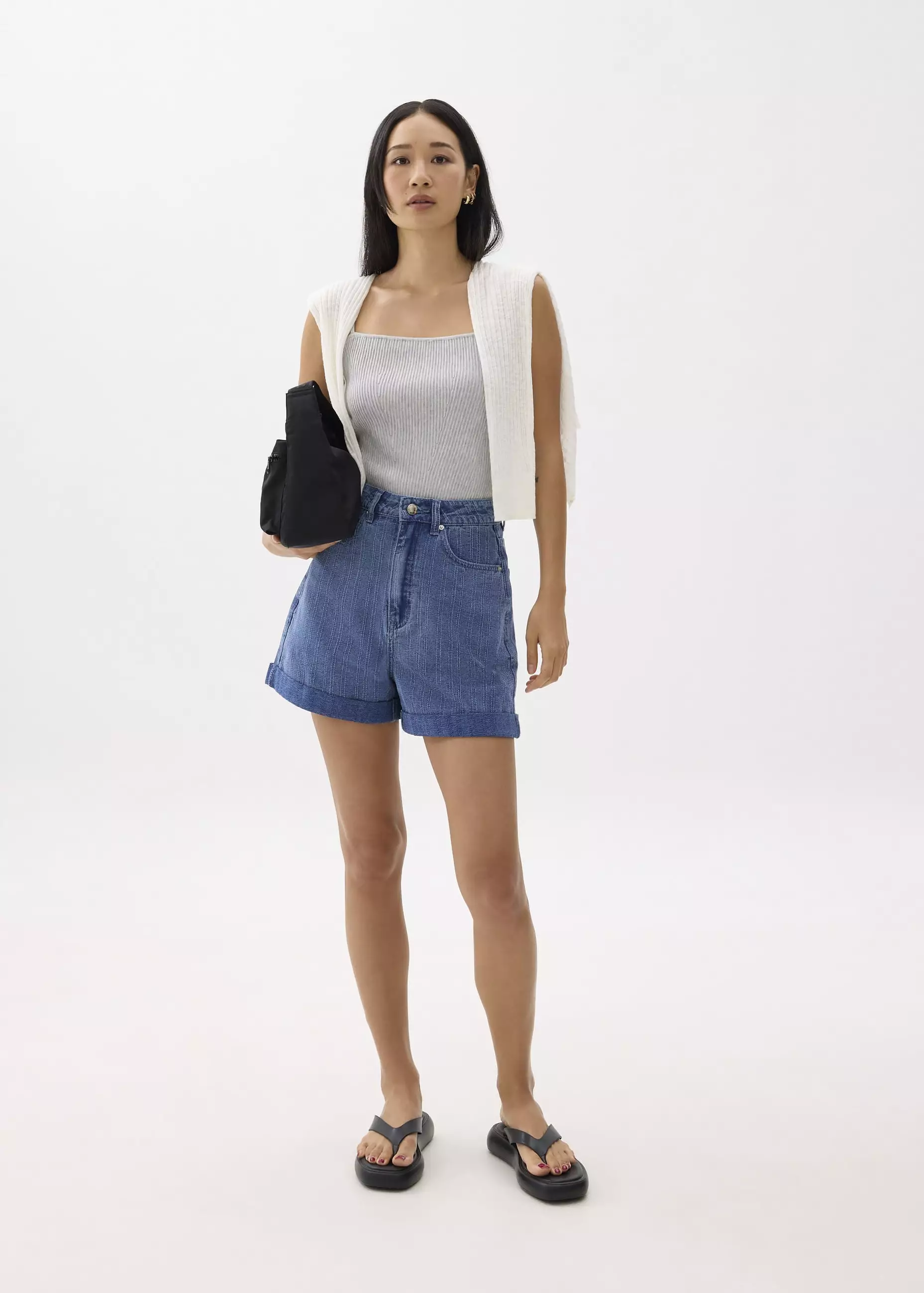 Celana Wanita - High Waist Denim A-line Shorts