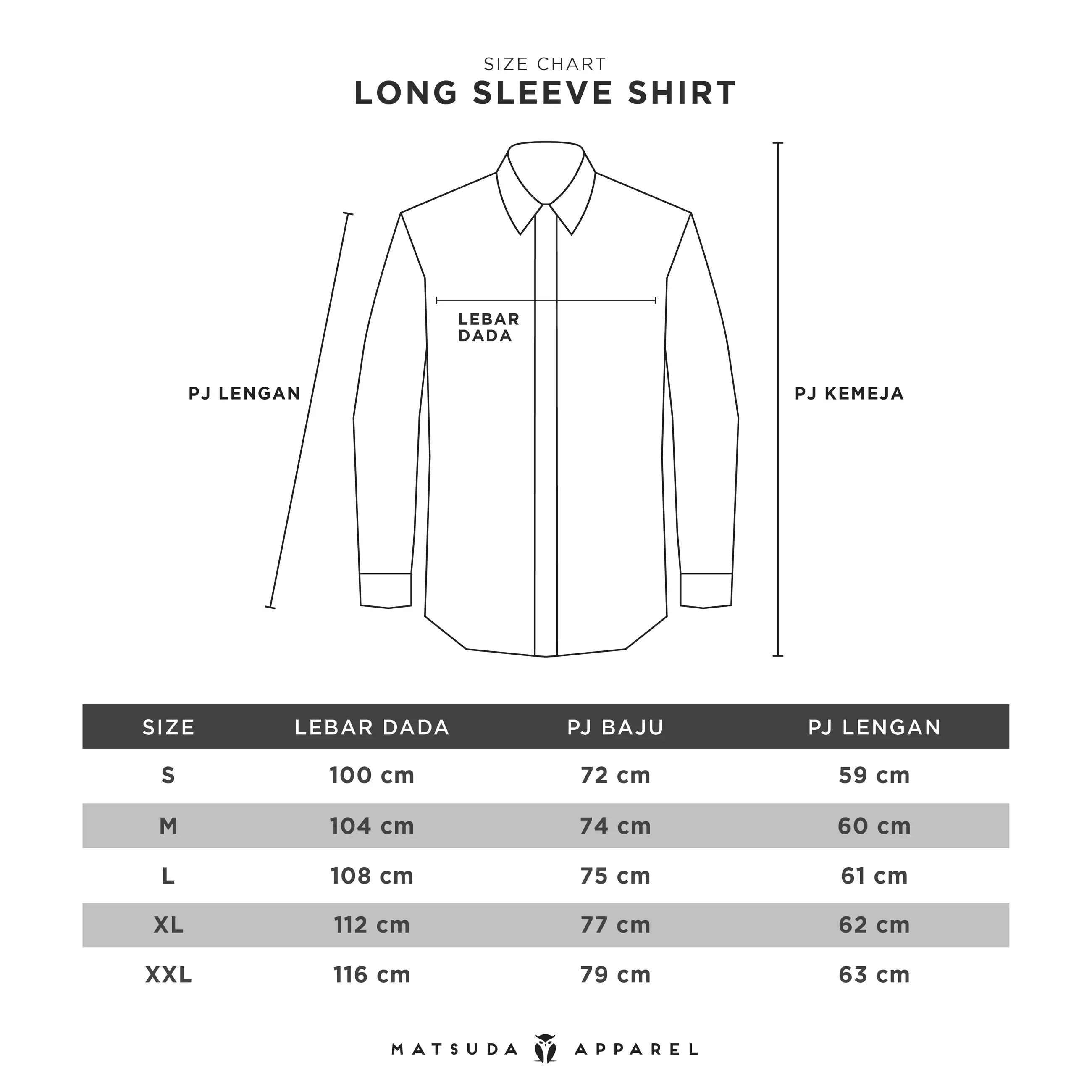MATSUDA Kemeja Pria Polos Kerah Shanghai Lengan Panjang Katun Koshigaya