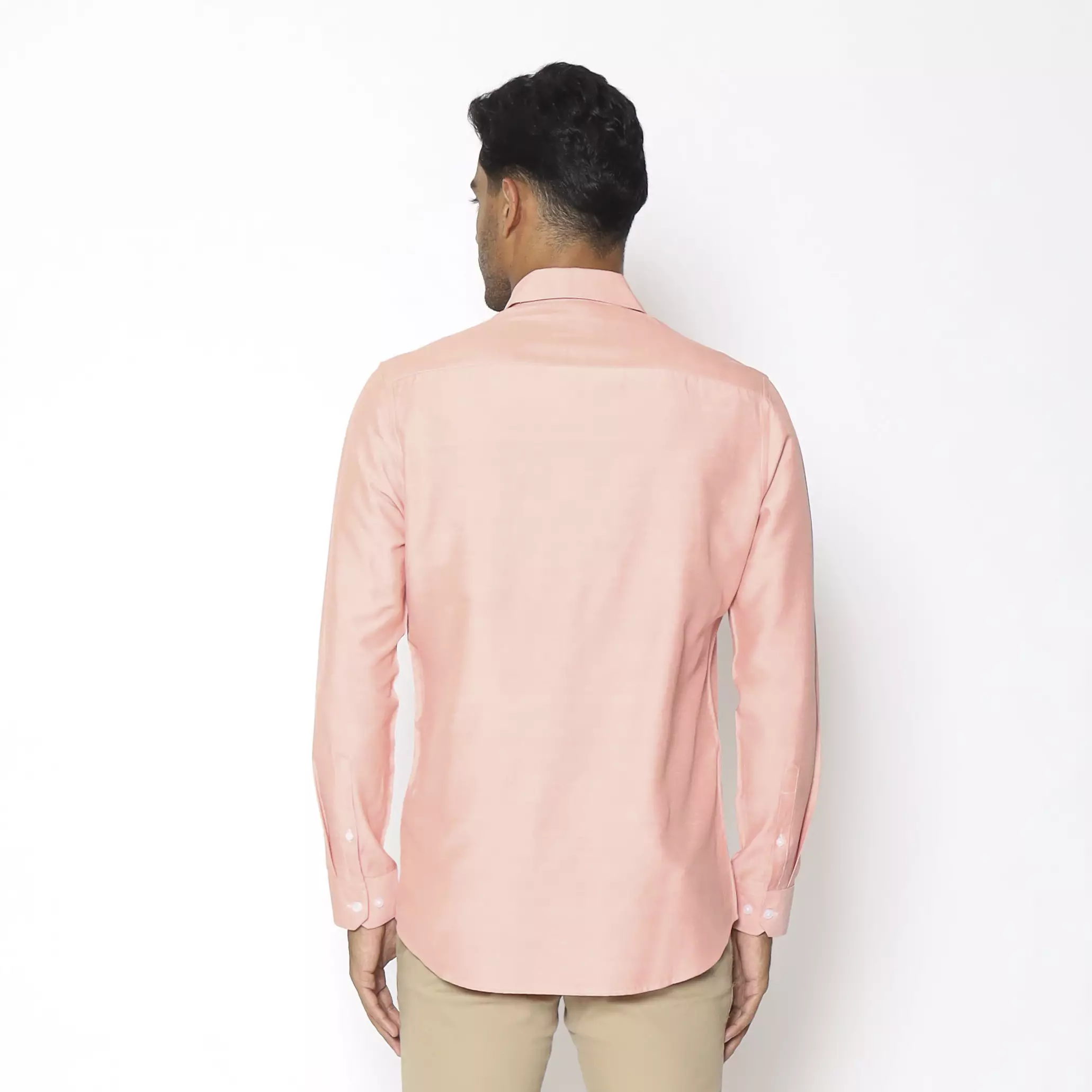 MAGINOT Kemeja Pria Basic Stripe Panjang SALMON