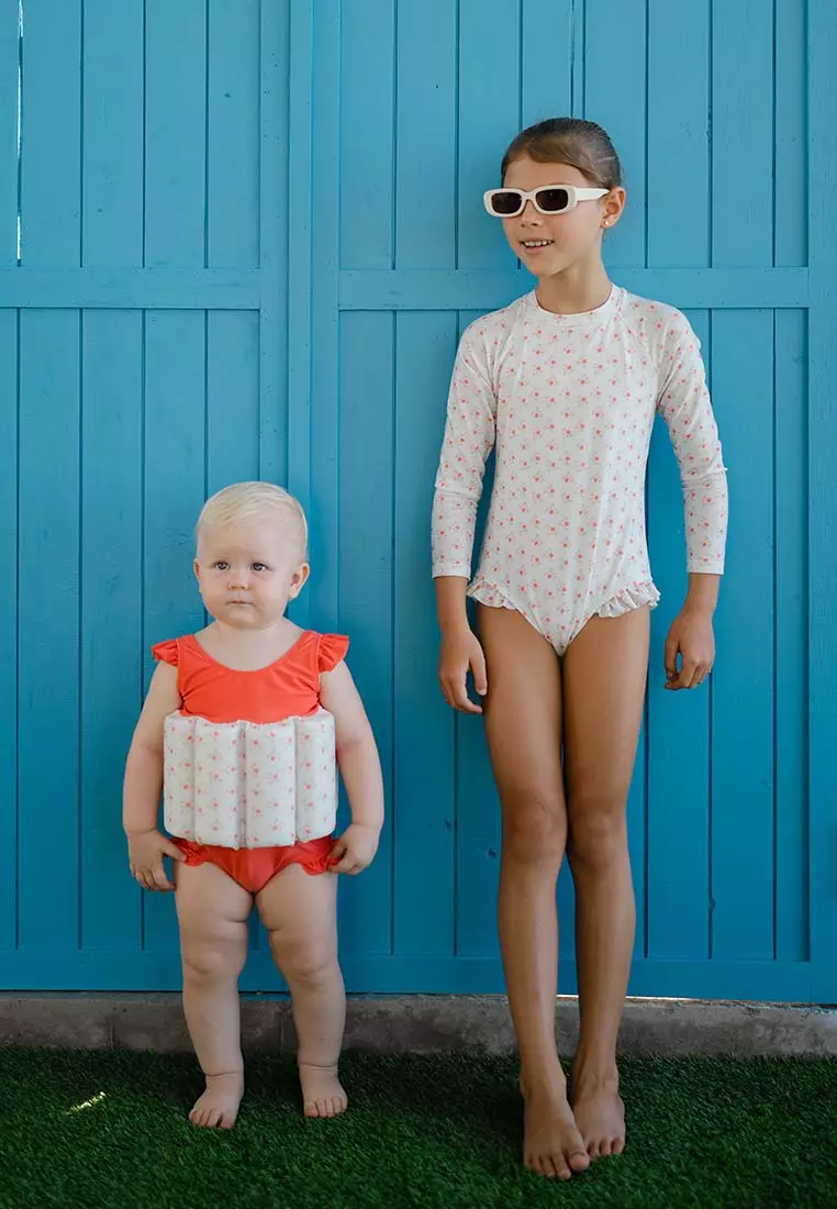 Stripes & Blooms Leotard Long Sleeves - Coral Daisy