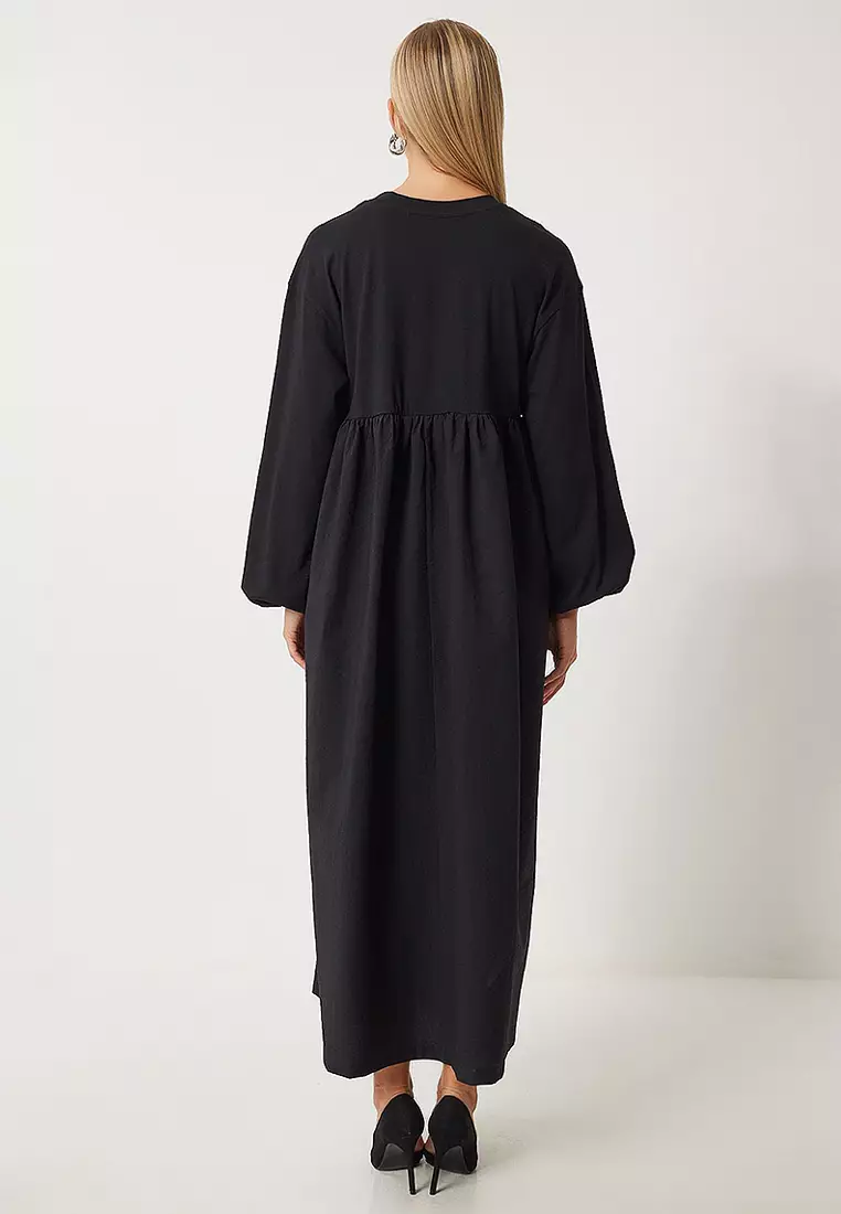 Flounce Balloon Sleeve Long Woven Dress