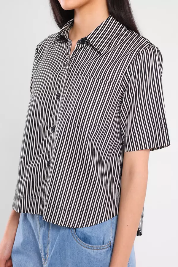 Minimal - Caron - Kemeja Wanita Motif Garis - Black Colour Black