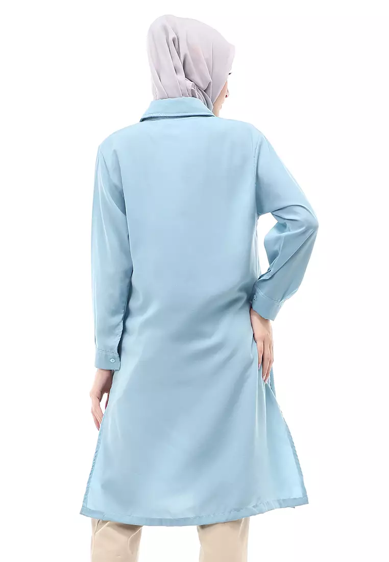 Septiyani Tunik Atasan Wanita Motif Polos Long Sleeve Regular Fit - Denim