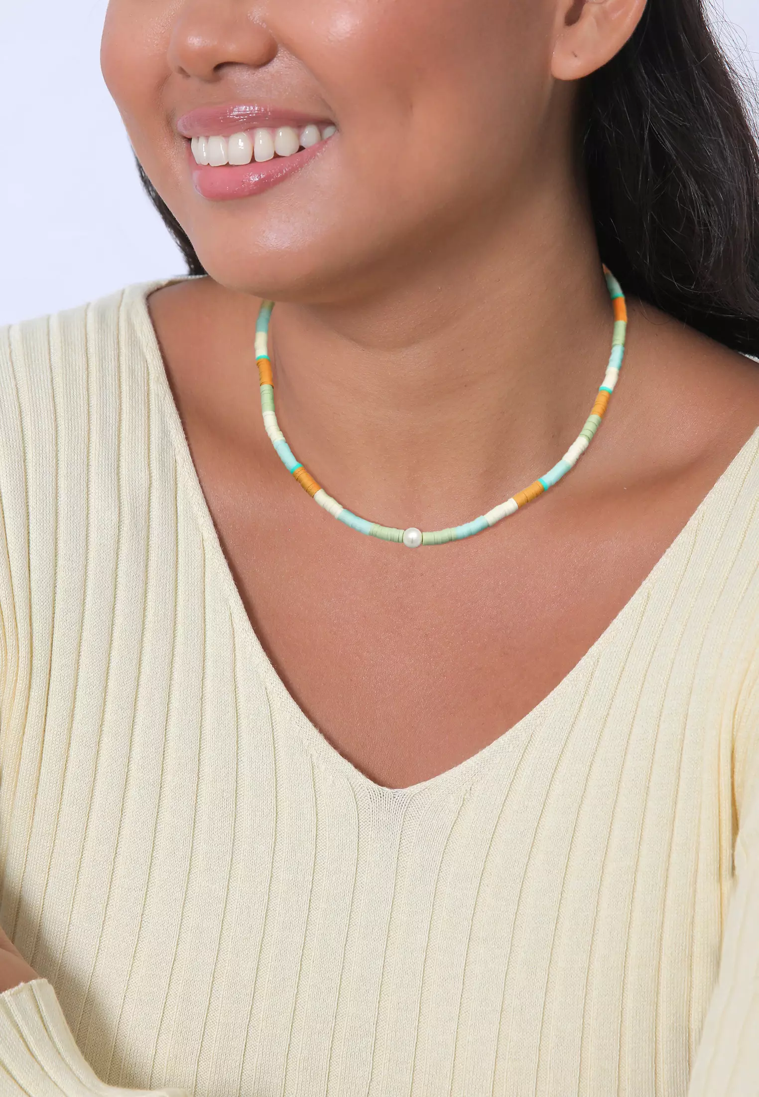 Necklace Surfer Heishi Beads Shell Core Pearls In 925 Sterling Silver