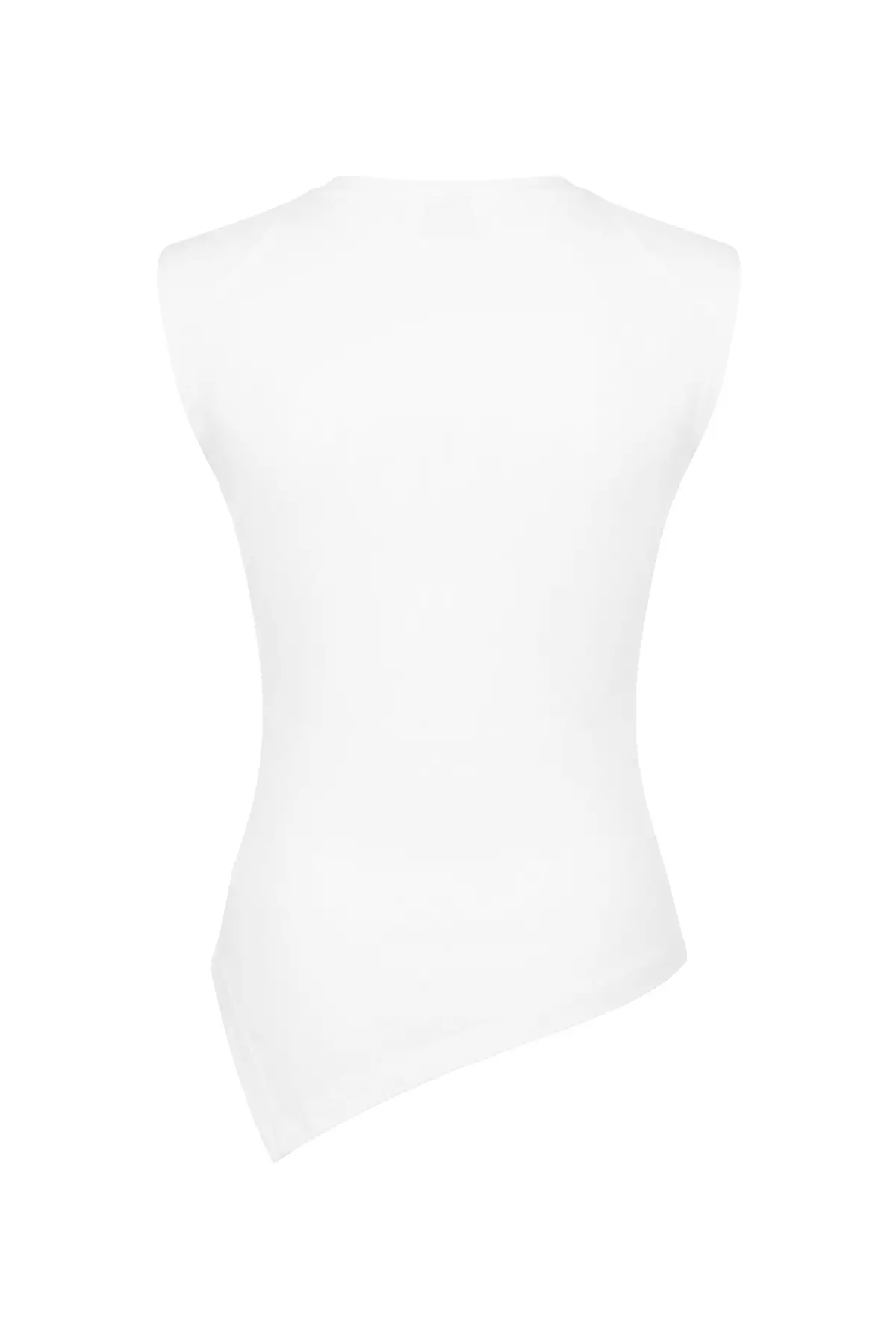 Ecru Fitted/Bodycon Sleeveless Asymmetrical Cotton Stretchy Knitted Blouse Twoss26Bz81