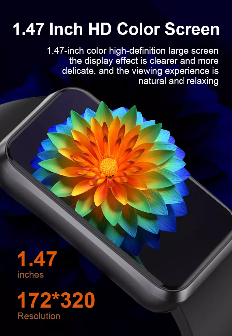 SmartWatch Voice Calling 24H Health Monitor 100+ Sports Modes Waterproof Bracelet 1.47“ Bluetooth Display Smartwatch black