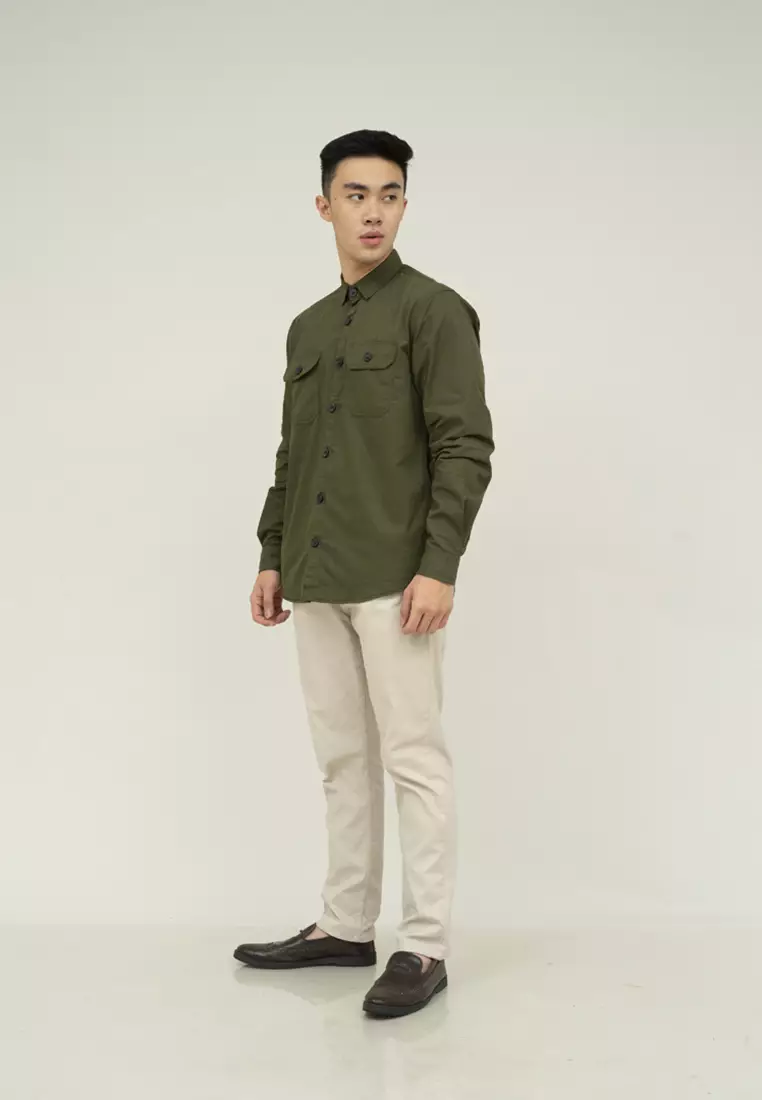 Houseofcuff Kemeja Lengan Panjang Double Pocket Army