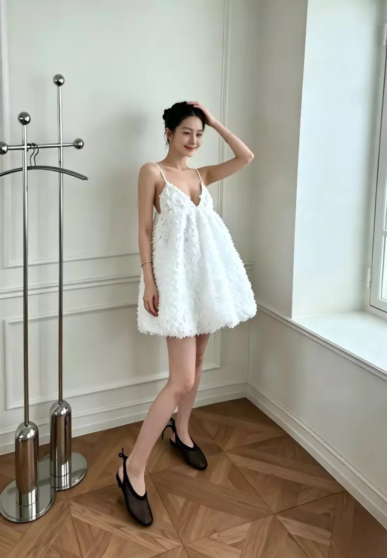 Fashion V-Neck 3D Floral Decor Slip Dress CA26041605W