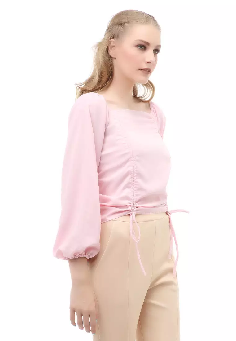 Cheva Blouse Atasan Wanita Sabrina Tali Lengan Panjang Casual Top Long Sleeve Comfortable Material Wolfis ORIGINAL - Salem