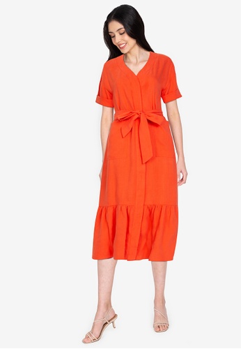 Origin by Zalora orange Ruffle Hem Dress made from TENCEL™ 51361AAF5B3EC7GS_1