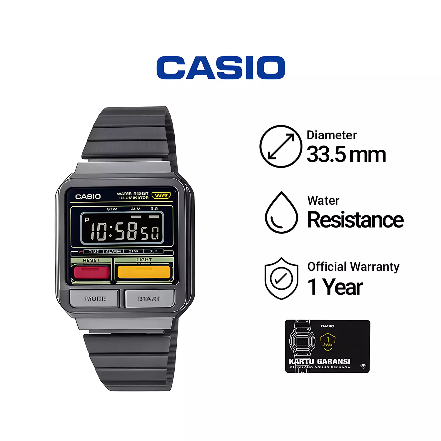 Casio Vintage - Jam Tangan Digital Unisex - Grey Tone Resin Case - Black Stainless Steel Band - A120WEGG-1B