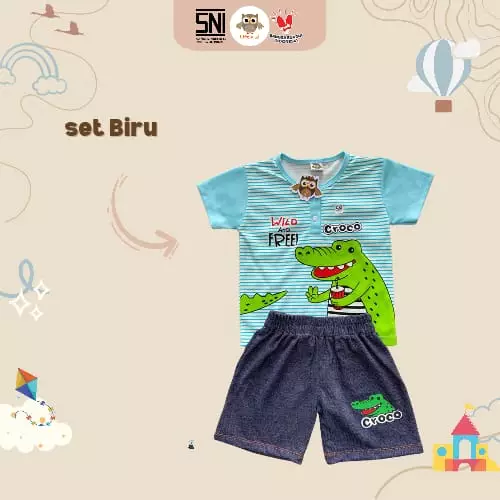 Little J - Setelan Stripe CROCO / Setelan Anak Cowok Motif Printing / Setelan Anak Murah Harian Usia 1 - 5 Tahun SNI