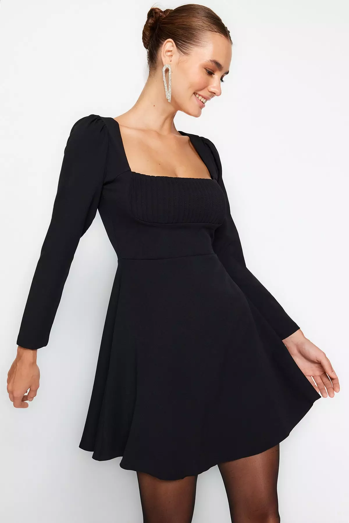 Black ribbed skater dress best sale