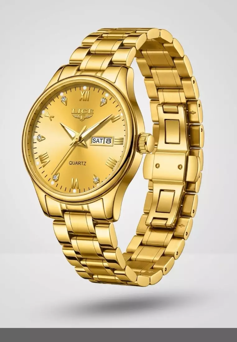 Ladies Day/Date Light Metal Alloy Quartz Watch, 29mm Diameter, Stainless Steel Bracelet