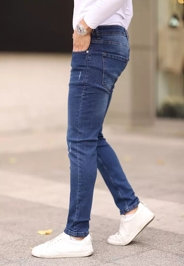 Navy Blue Skinny Ribbed Jeans TMNAW25JE00013