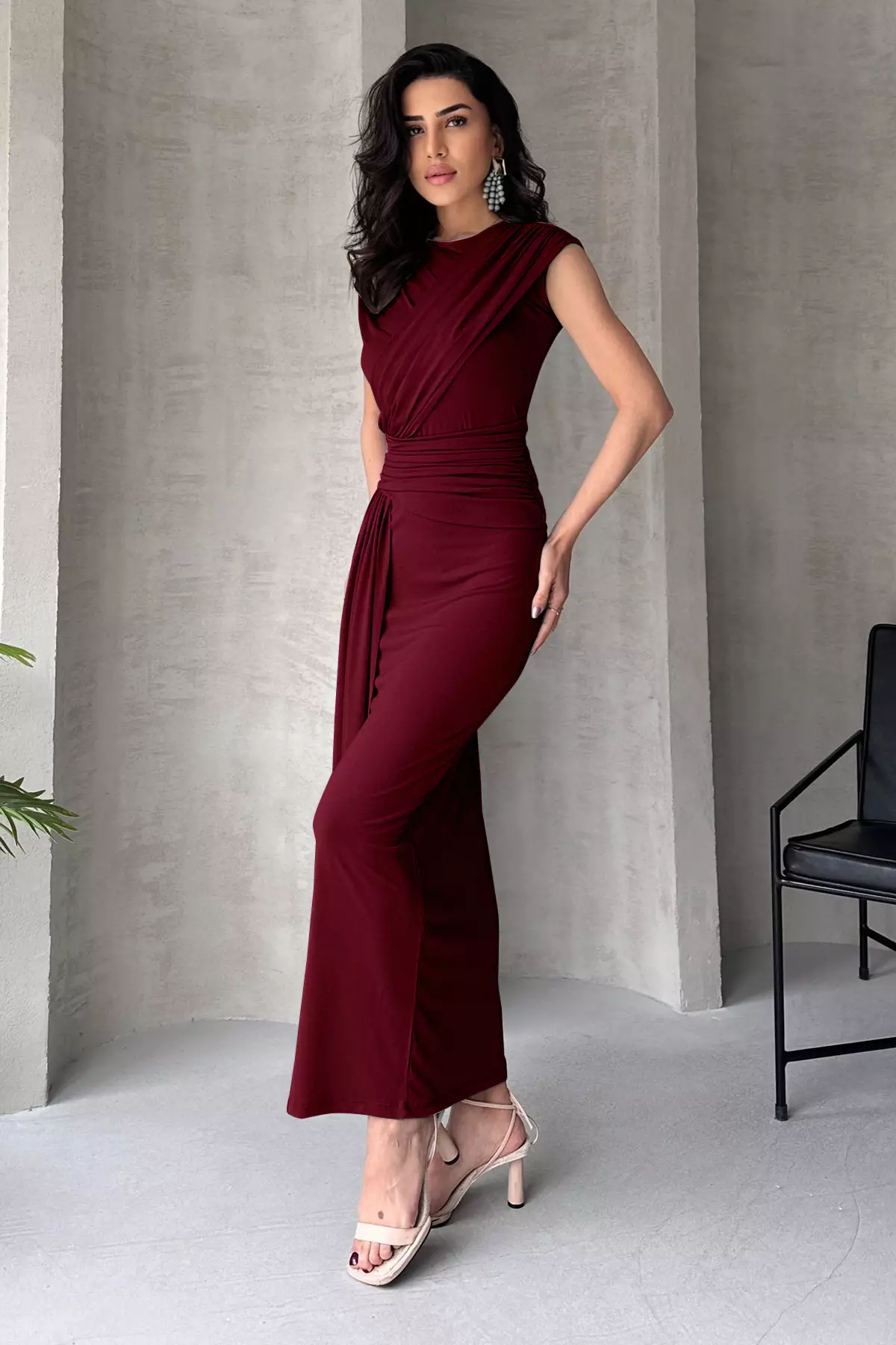 Burgundy Fitted Maxi Elegant Evening Graduation Dress