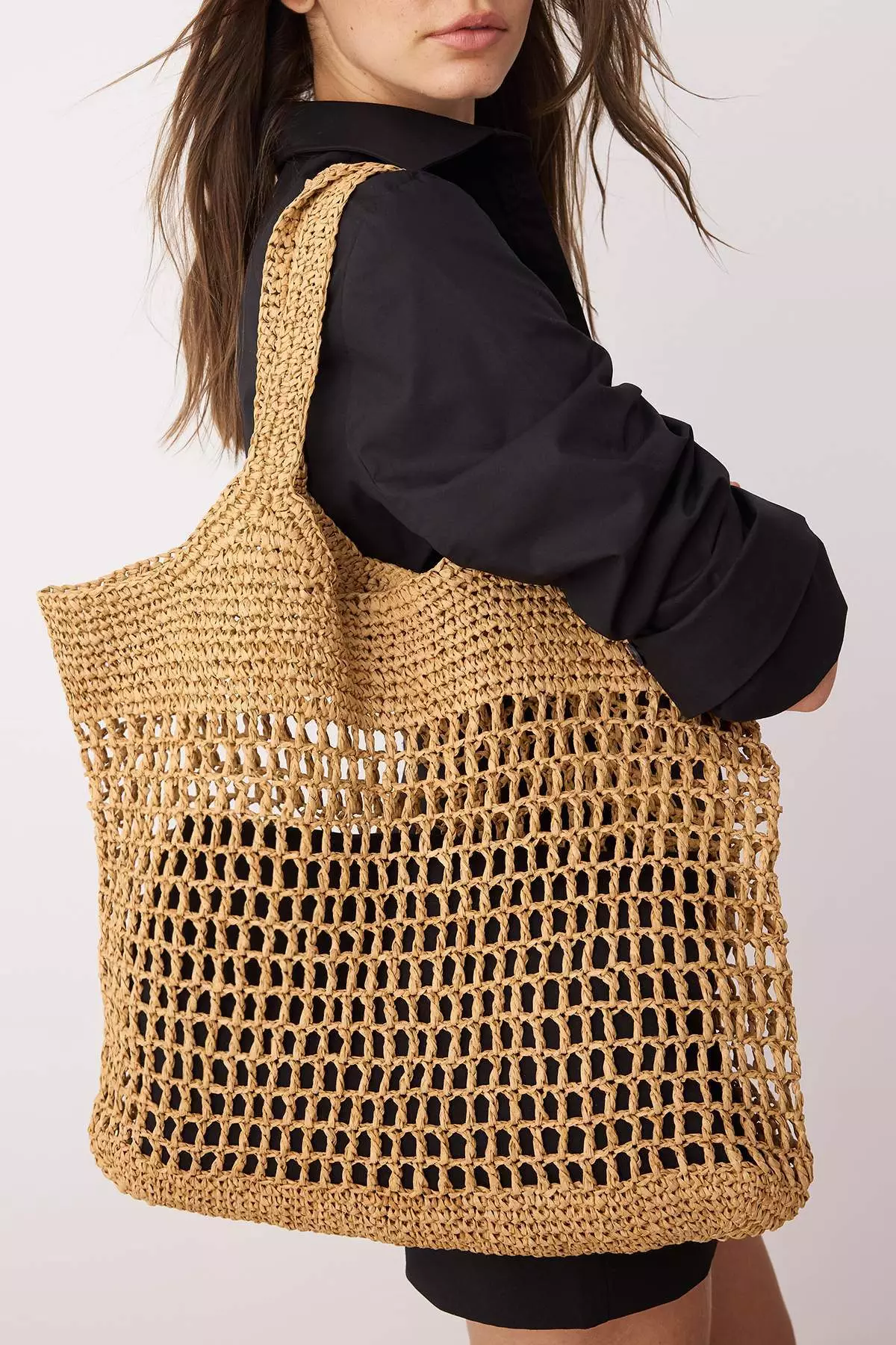 Camel Straw Natural Raffia Hand Knitted Women's Shoulder Bag Takss25Oc00088