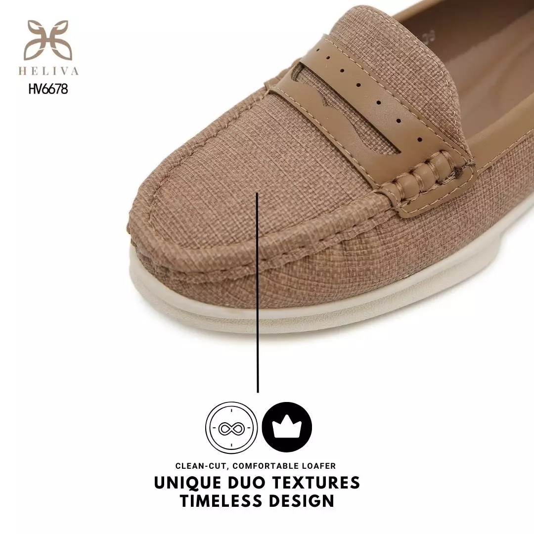 Heliva Esha Elegant Linen-Textured Loafers with 2cm Sole Casual Slip-On Comfort HV6678
