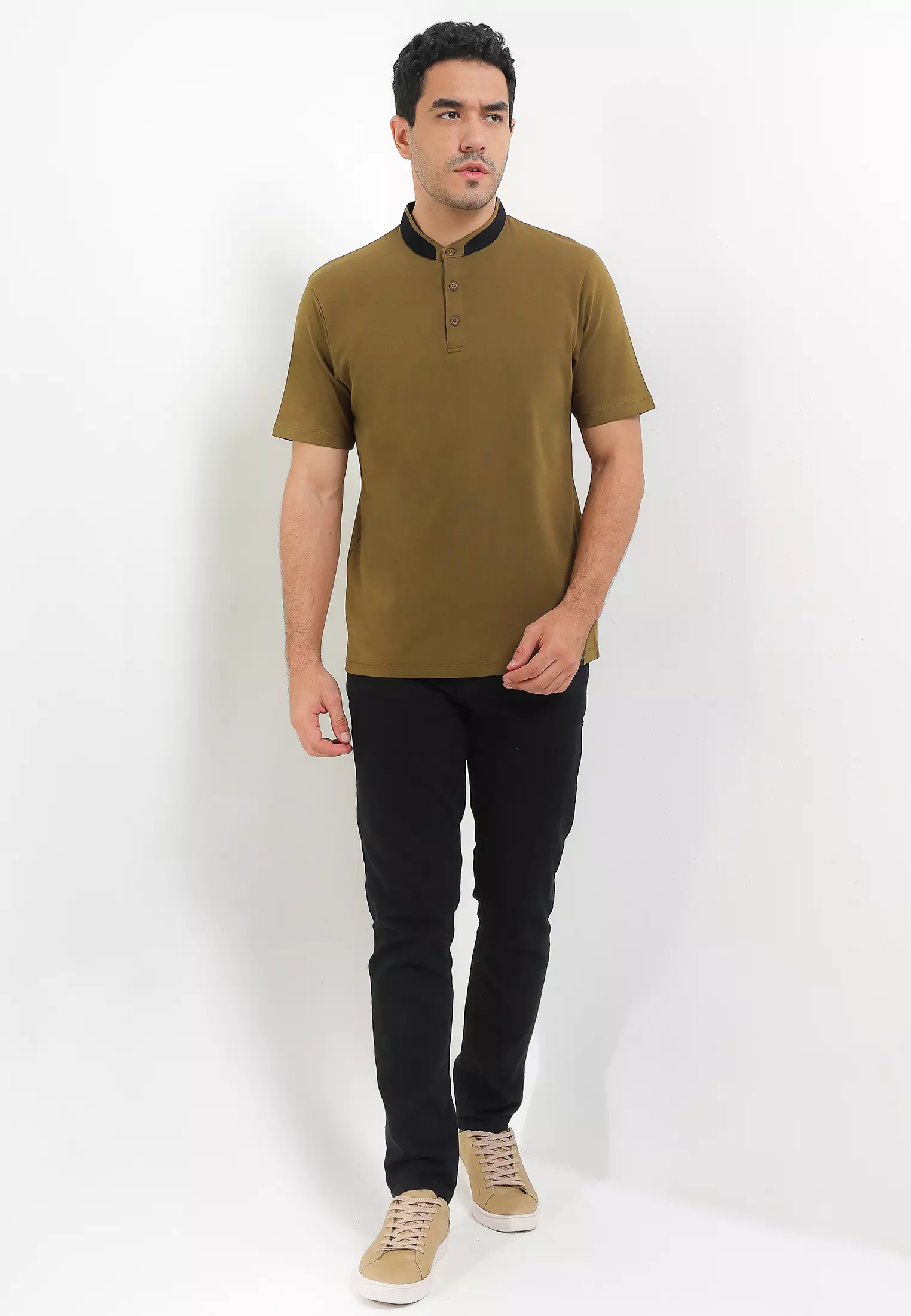 Cressida Henley Shirt Collar Brown - I053C
