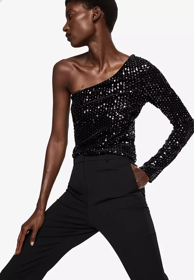 Sequin asymmetrical top discount