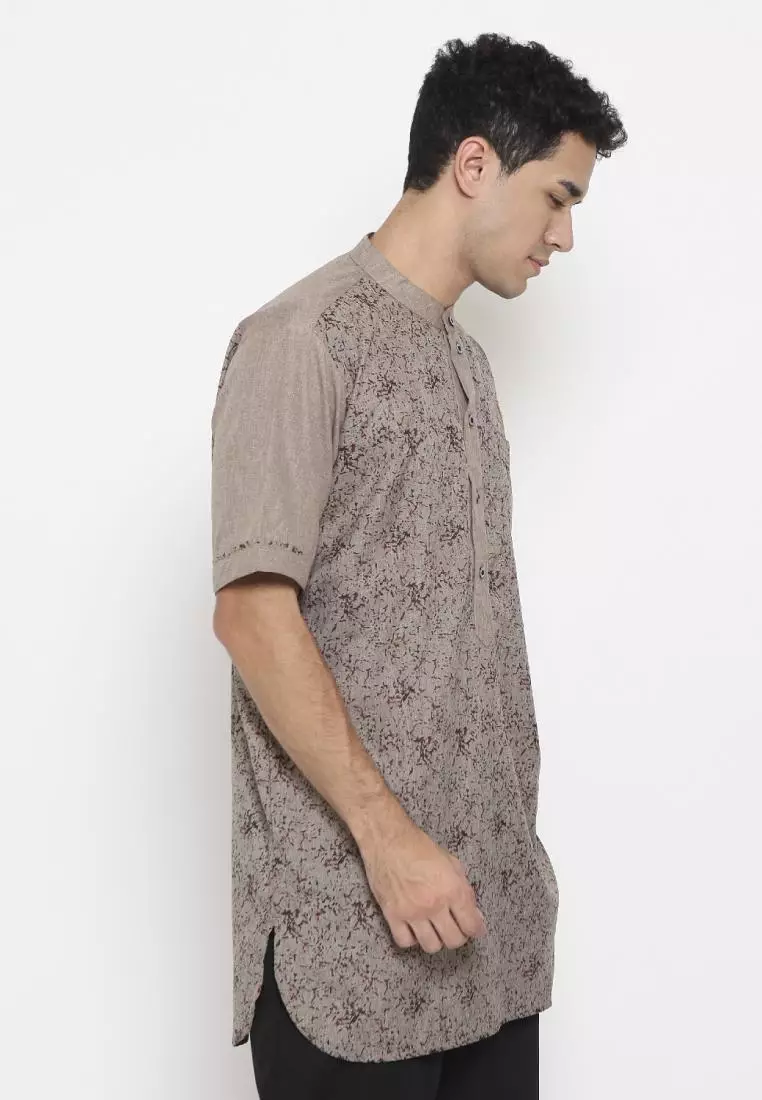 Zayidan Baju Koko Gamis Muslim Pria Fudail Pdk - Cokelat Motif