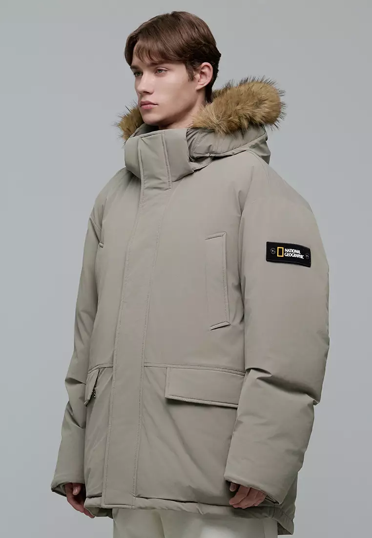 男女同款BELUGA毛邊中長版連帽羽絨外套