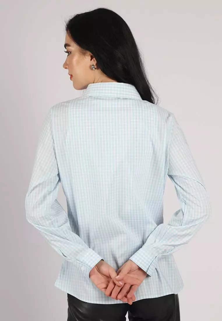 Kemeja Lengan Panjang Pierre Cardin Wanita Diane Light Blue Check