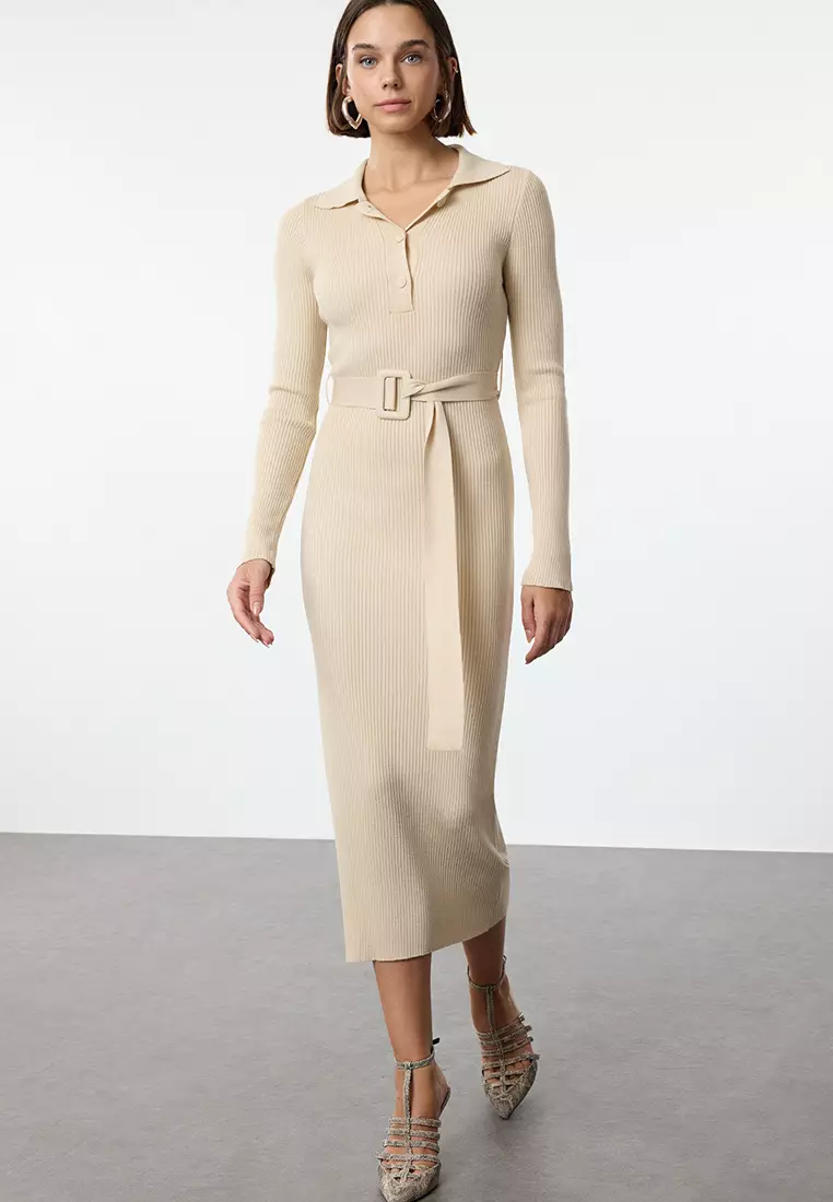 Trendyol Beige Maxi Knitwear Dress Belted 2026 | Buy Trendyol Online |  ZALORA Hong Kong