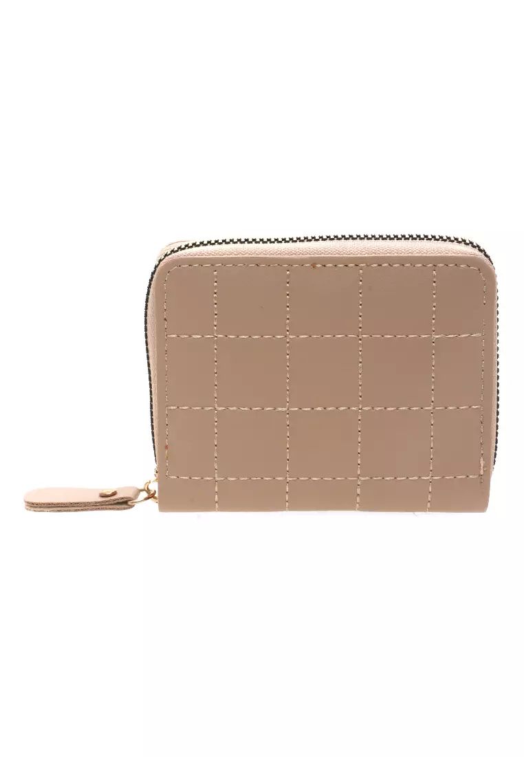 Dompet Zip Motif Kotak-Kotak Design Casual Small Wallet Premium Quality - Coklat