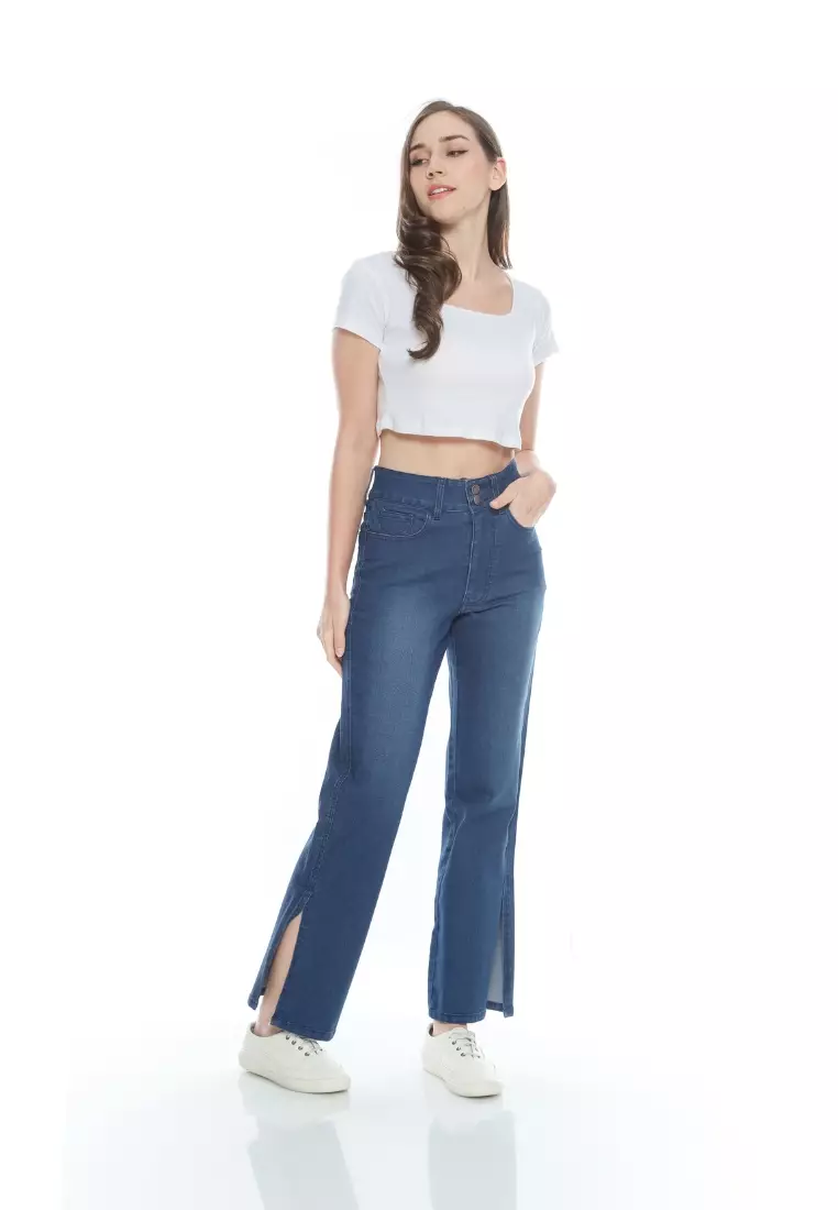Jual Aromore Celana Kulot Highwaist Denim Belah Wanita Tiffany
