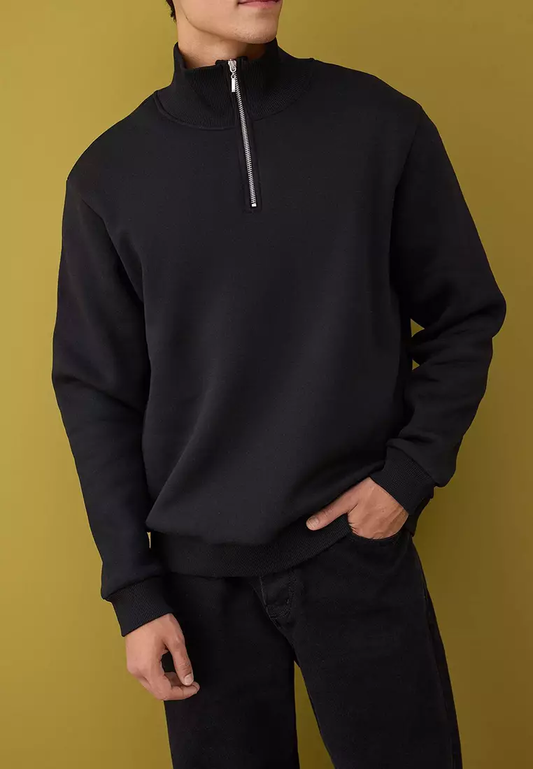 Regular Cut Stand Collar Thick Polar Fleece Sweatshirt