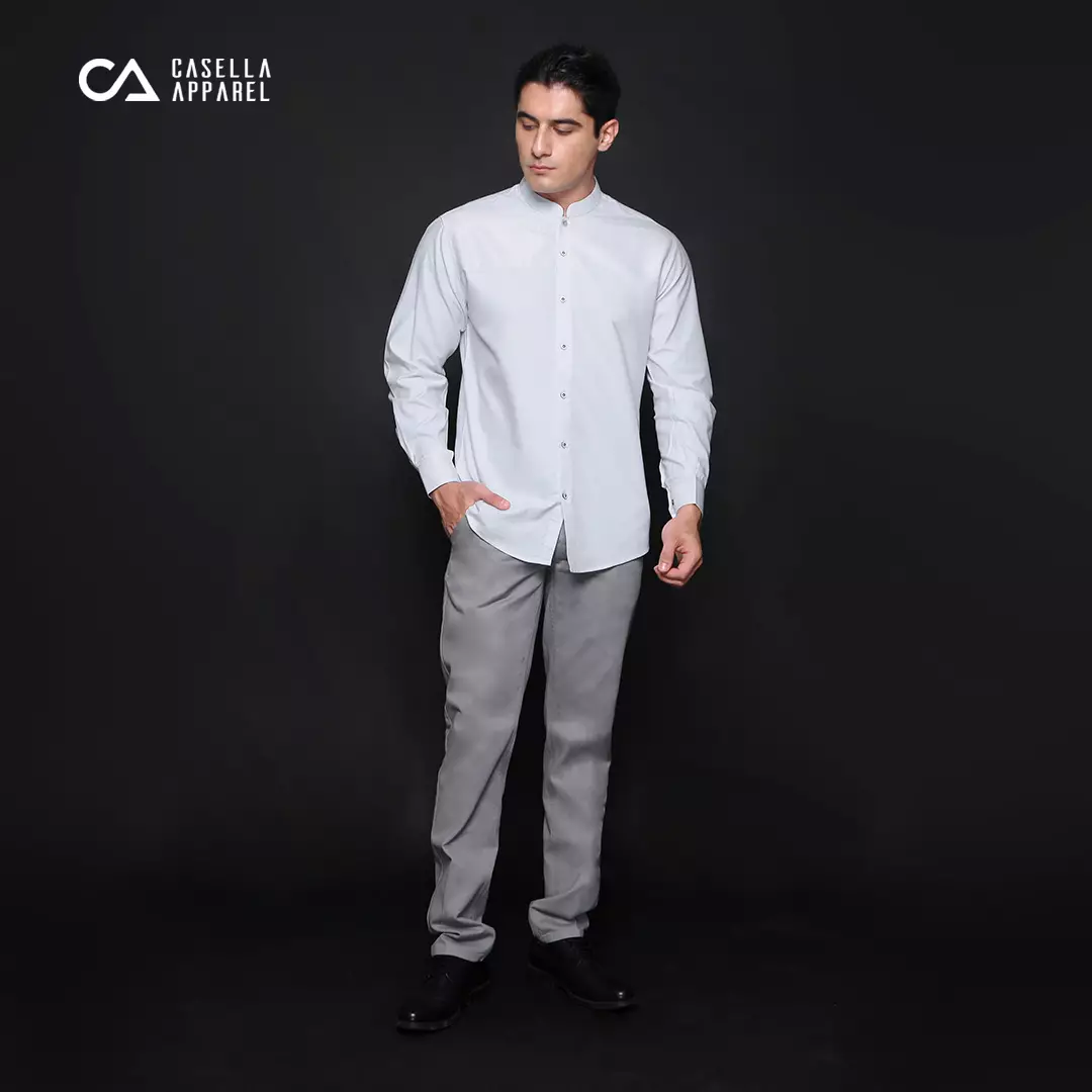 Casella Baju Koko Pria Lengan Panjang | Baju Koko Hassan Horizontal 9973 White