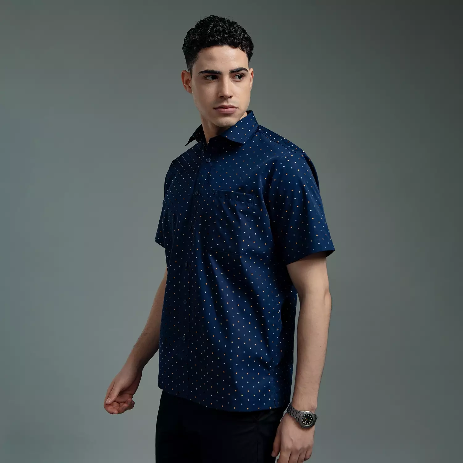 Kemeja Lengan Pendek Guy Laroche Nuit Pop - Dark Blue Cotton Casual