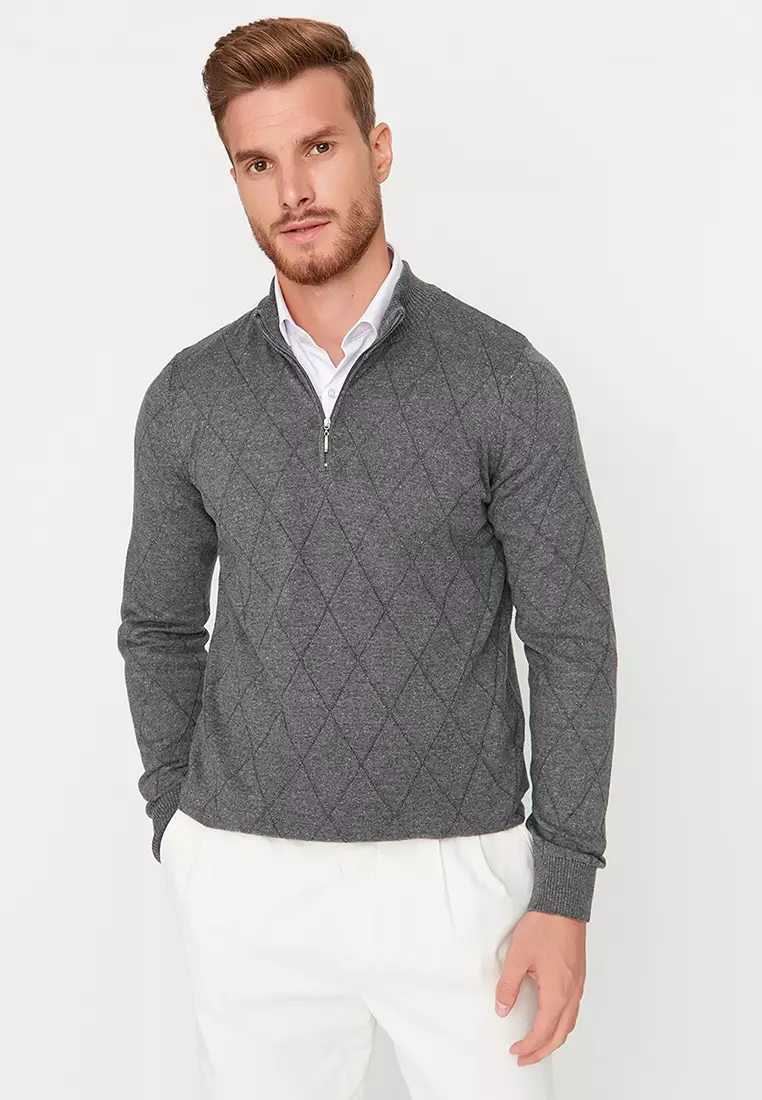 Slim Fit Half Zip Knit Sweater