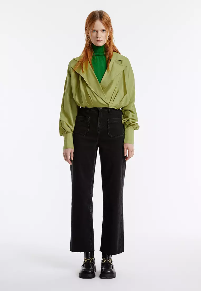 Lapel Collared Cropped Shirt