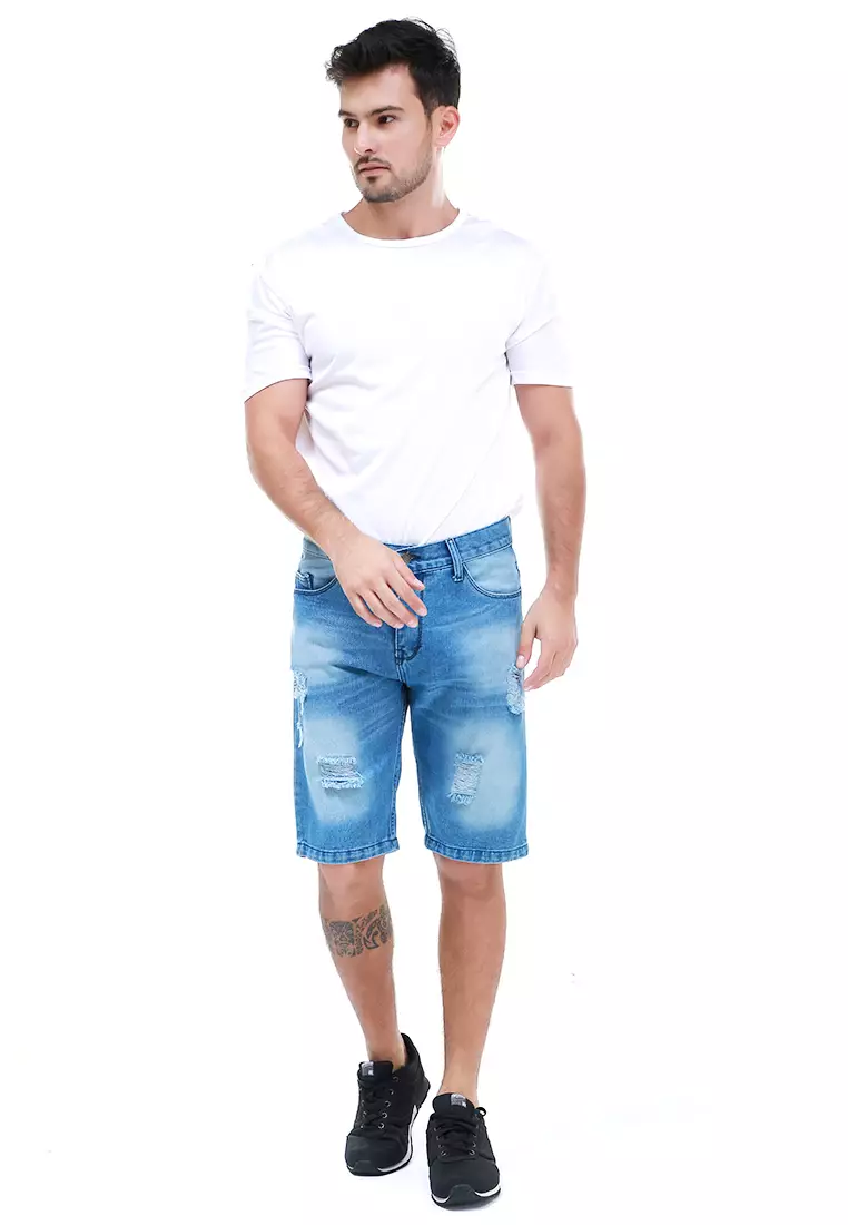 Rissham Celana Pendek Pria Ripped Short Pants Casual Material Denim ORIGINAL