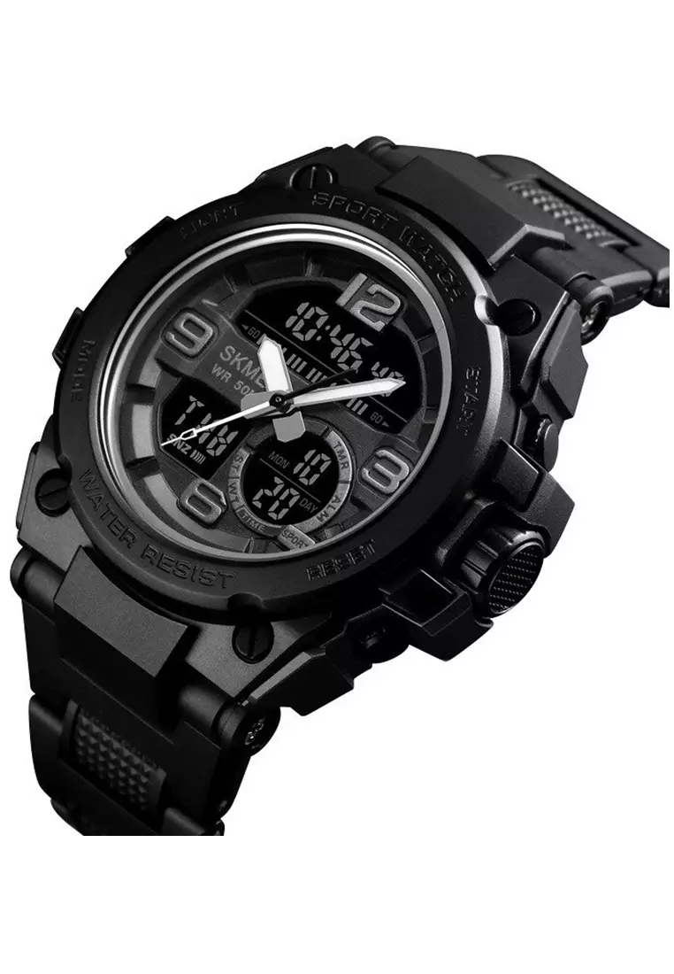 Jam Tangan Casual Analog Digital Pria Water Resistant 50m Strap Tali Material PU HC14 ORIGINAL