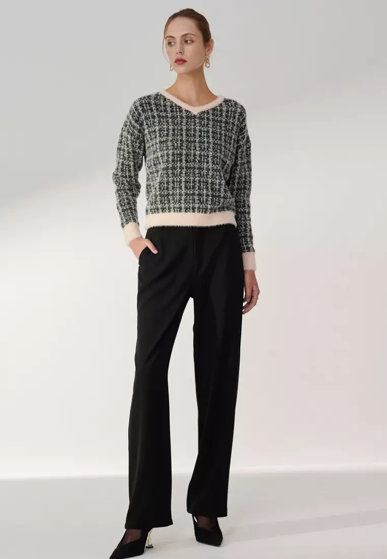 黑鬆緊帶直筒寬褲