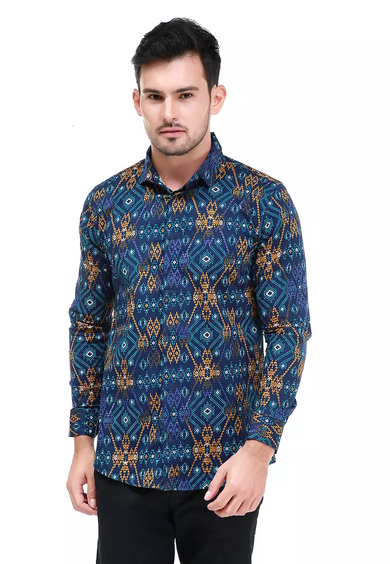 Dwan Kemeja Batik Pria Luxury Atasan Formal Longsleeve Shirt Material Cotton ORIGINAL - Gold