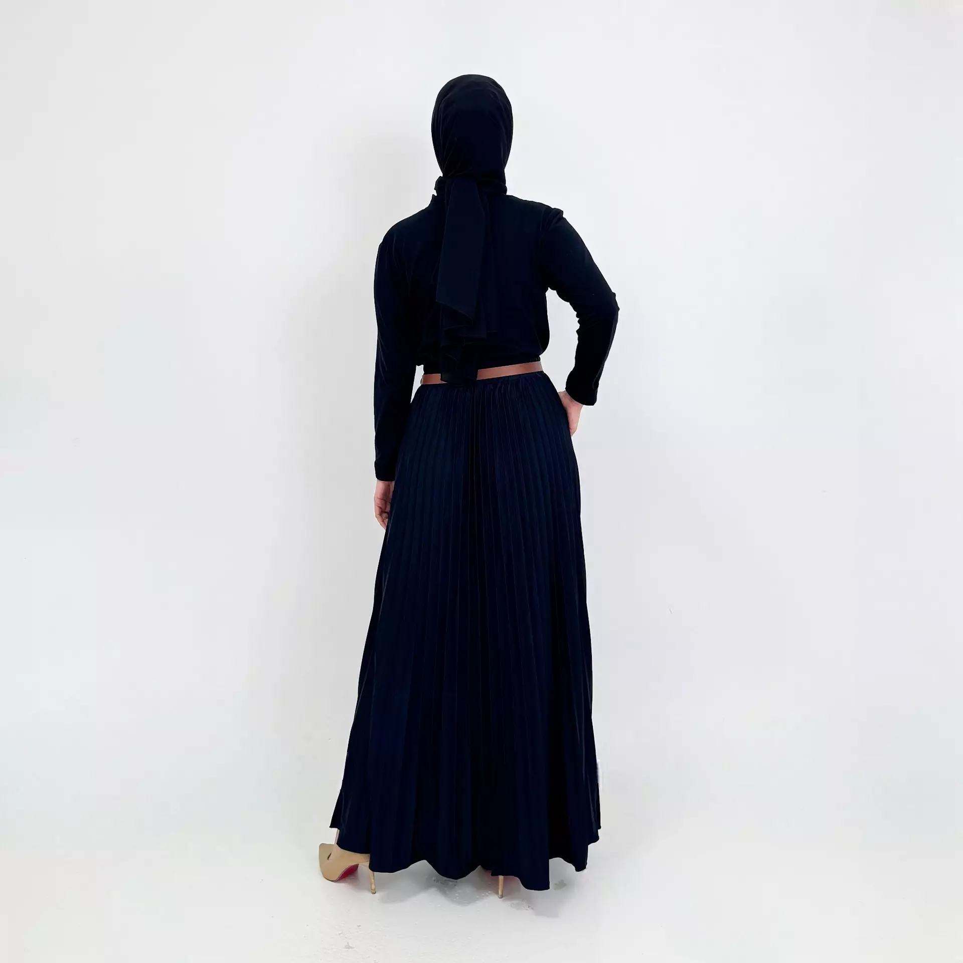 Long Skirt Plisket Aghni [HITAM] Big Size Fit 95 Kg