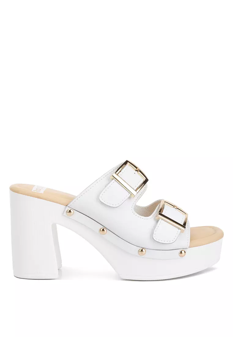 Discount on Rag & CO.  shoes - SKU: White Dual Buckle Strap Clogs