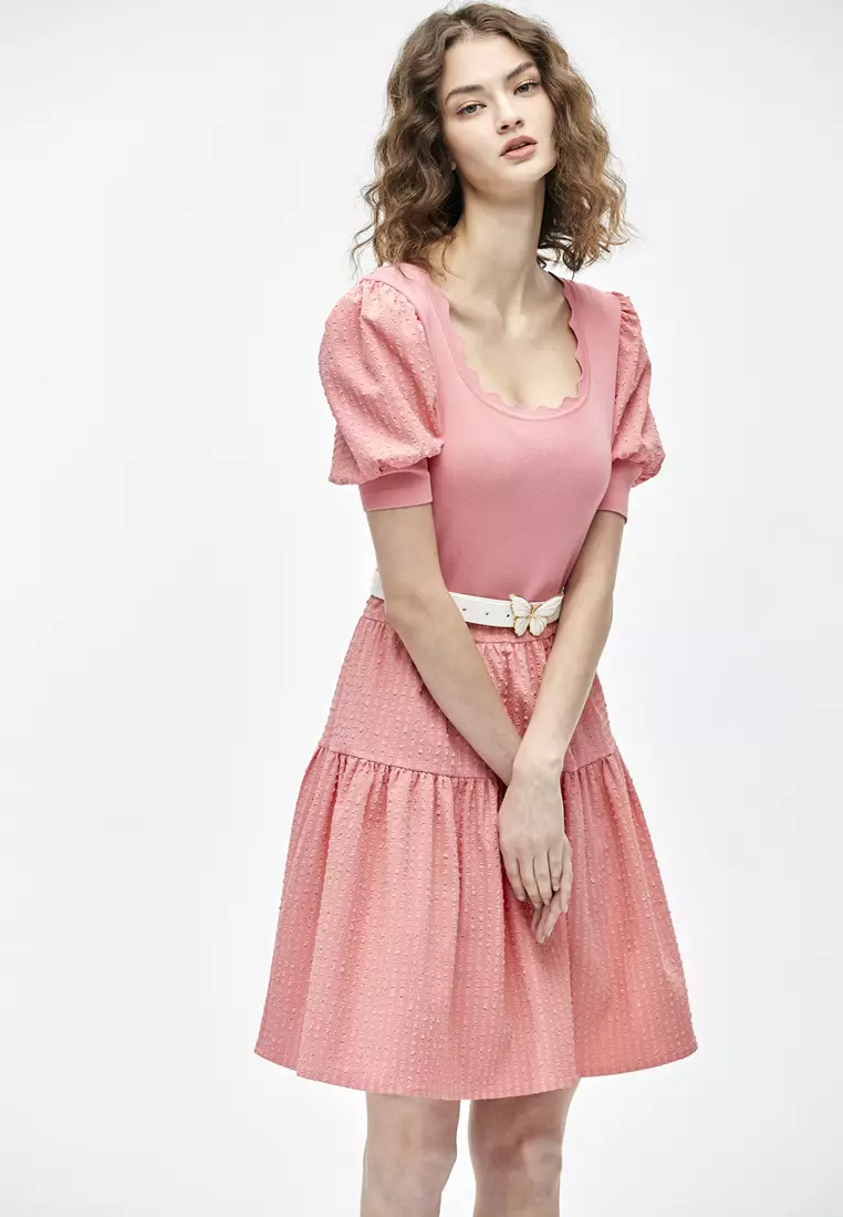 Pink Puff Sleeve Short Dress