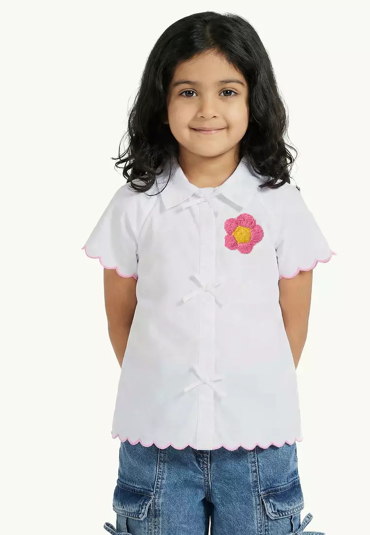 Babyshop Juniors Collared Short Sleeves Shirt With Embroidery And Bow Detail