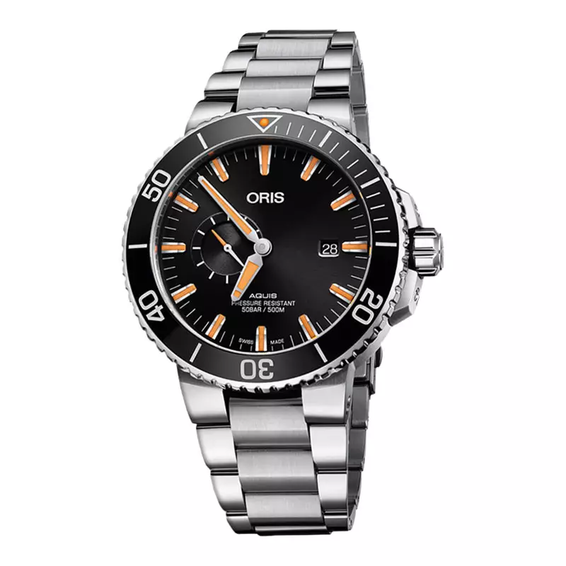 Jam Tangan Pria Oris Aquis 01-743-7733-4159-07-8-24-05PEB Small Second Date Black Dial Stainless Steel Strap