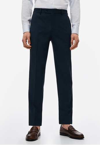 MANGO Man 藍色 Slim Fit Microstructure Suit Trousers 09344AA3172DE5GS_1
