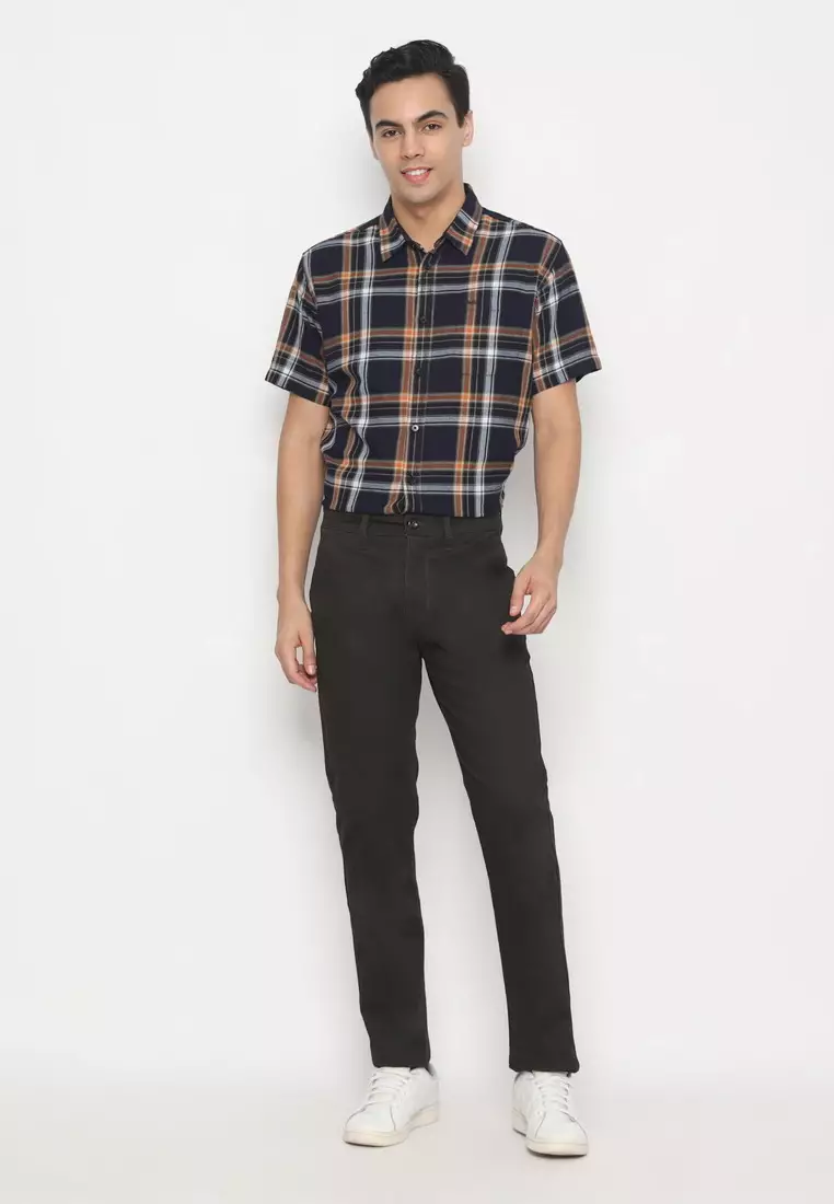 POLICE Celana Chino Panjang Dk.Coffee Cotton Premium Regular Fit Pria